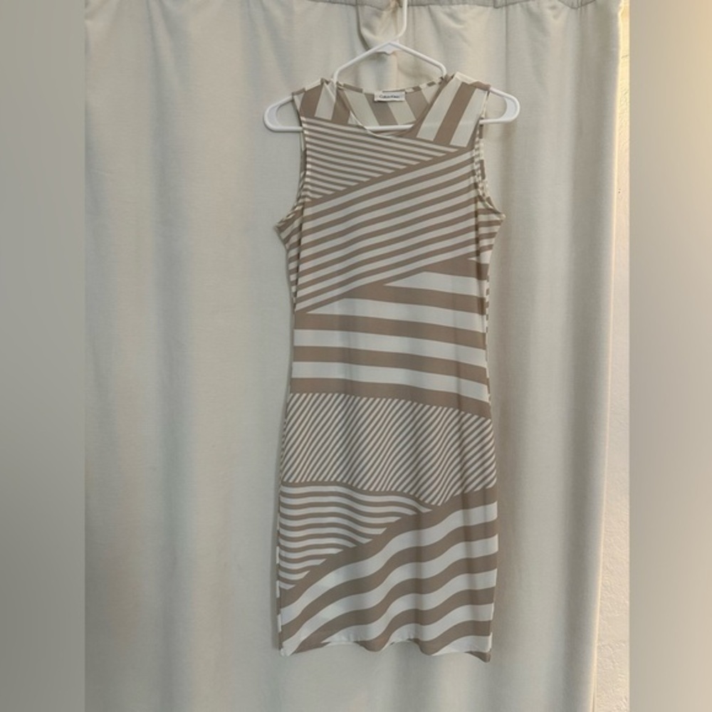 Calvin Klein Beige and White Striped Dress
